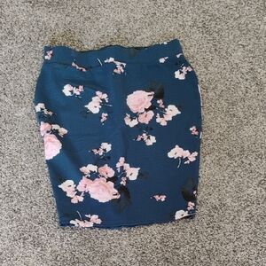 Torrid Navy Pencil Skirt with Pink Floral Print